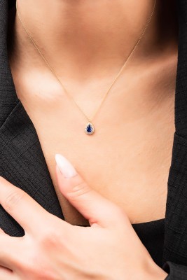 Lacivert Taşlı Damla Hayalet Altın Kolye 8KLY761 - Altınaşkı